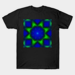 A bright green bloom on blue T-Shirt